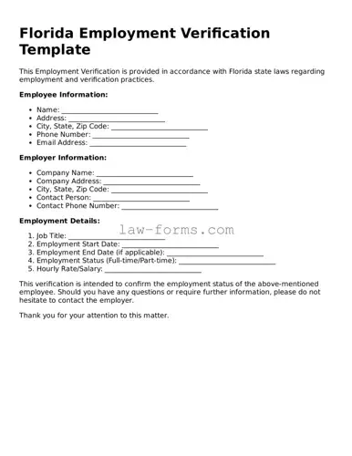Valid Employment Verification Form for Florida State