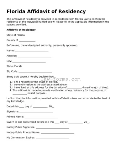 Valid Affidavit of Residency Form for Florida State