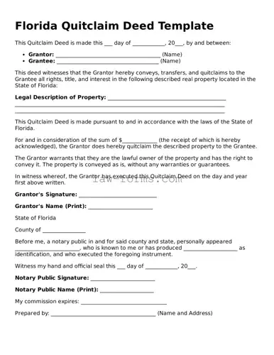Valid Quitclaim Deed Form for Florida State