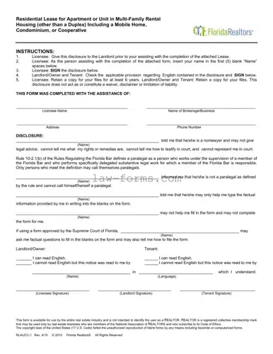 Florida Realtors Residential Lease PDF Template