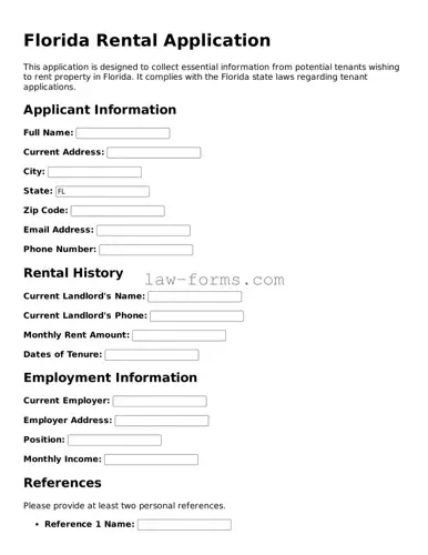 Valid Rental Application Form for Florida State