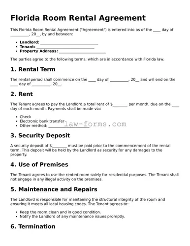 Valid Room Rental Agreement Form for Florida State