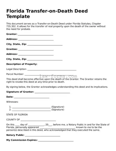 Valid Transfer-on-Death Deed Form for Florida State