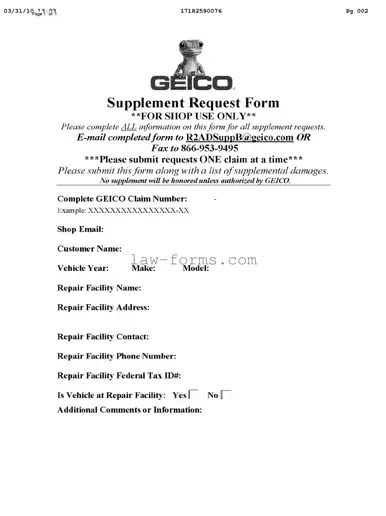 Geico Supplement Request PDF Template