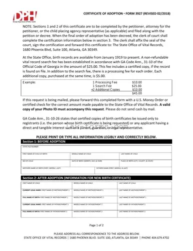 Georgia Adult Adoption Petition PDF Template