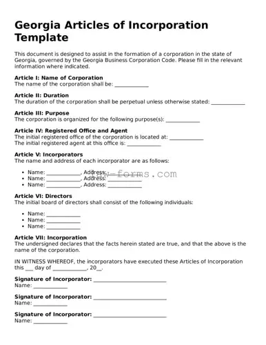Valid Articles of Incorporation Form for Georgia State