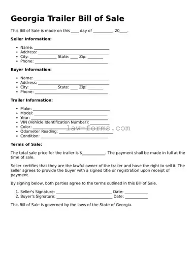 Valid Trailer Bill of Sale Form for Georgia State
