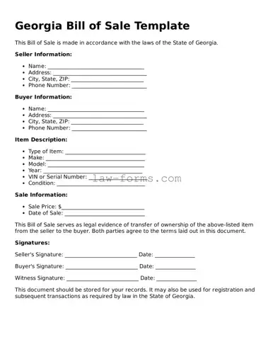 Valid Bill of Sale Form for Georgia State