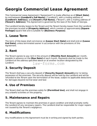 Valid Commercial Lease Agreement Form for Georgia State