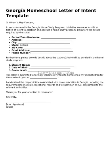 Valid Homeschool Letter of Intent Form for Georgia State