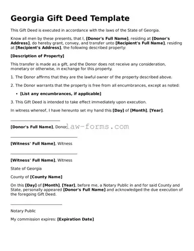 Valid Gift Deed Form for Georgia State