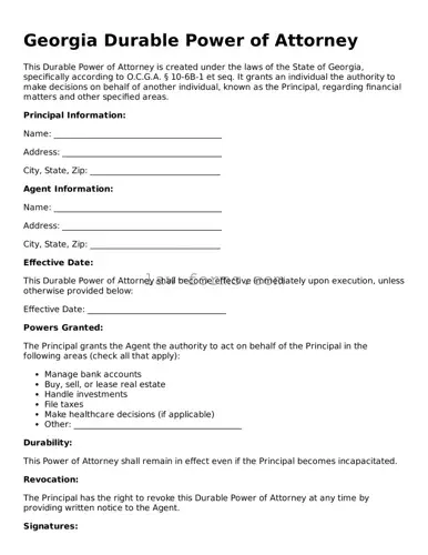 Valid Durable Power of Attorney Form for Georgia State