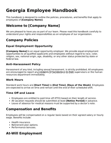 Valid Employee Handbook Form for Georgia State