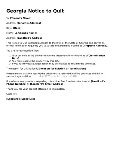 Valid Notice to Quit Form for Georgia State