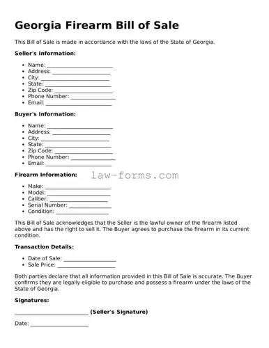 Valid Firearm Bill of Sale Form for Georgia State
