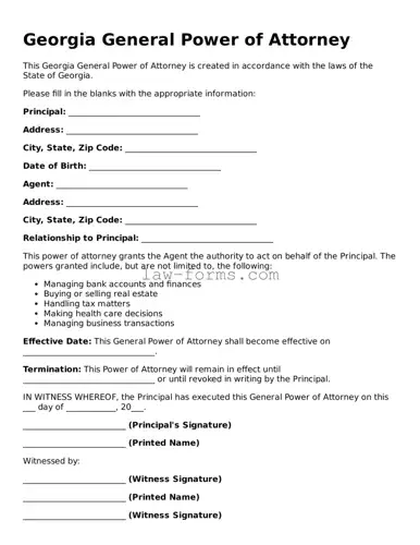 Valid General Power of Attorney Form for Georgia State