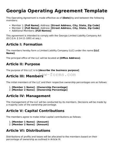 Valid Operating Agreement Form for Georgia State