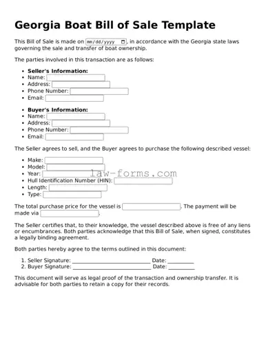 Valid Boat Bill of Sale Form for Georgia State