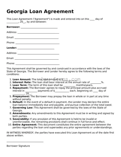 Valid Loan Agreement Form for Georgia State