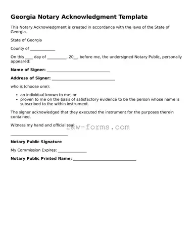 Valid Notary Acknowledgement Form for Georgia State