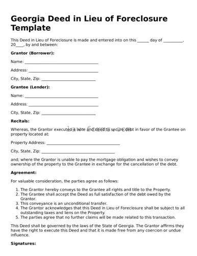 Valid Deed in Lieu of Foreclosure Form for Georgia State
