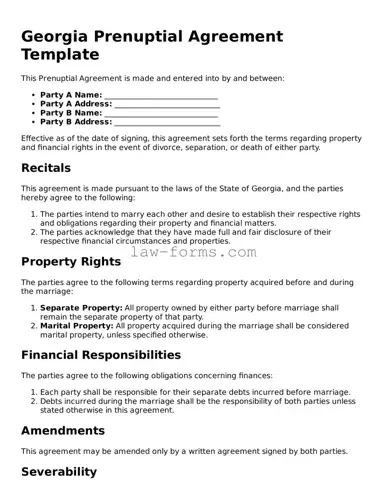 Valid Prenuptial Agreement Form for Georgia State