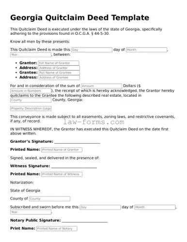 Valid Quitclaim Deed Form for Georgia State