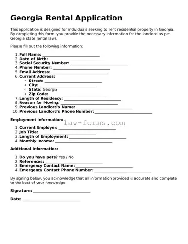 Valid Rental Application Form for Georgia State