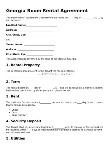 Valid Room Rental Agreement Form for Georgia State