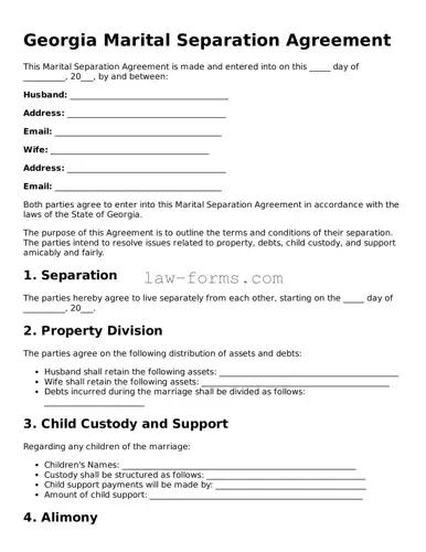 Valid Marital Separation Agreement Form for Georgia State