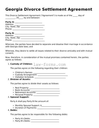 Valid Divorce Settlement Agreement Form for Georgia State