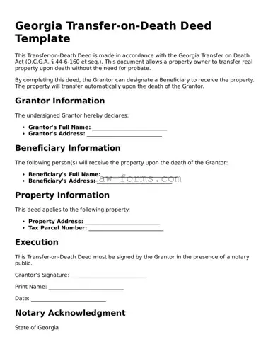 Valid Transfer-on-Death Deed Form for Georgia State