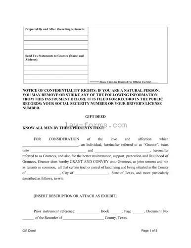 Gift Deed Texas PDF Template