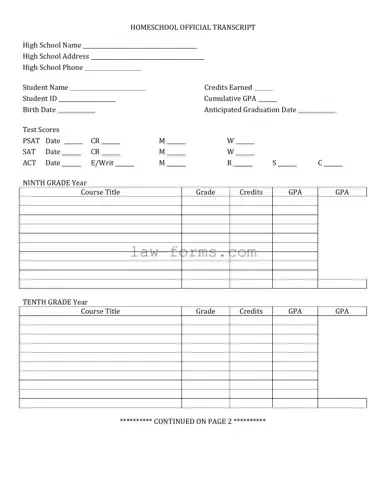 High School Transcript PDF Template