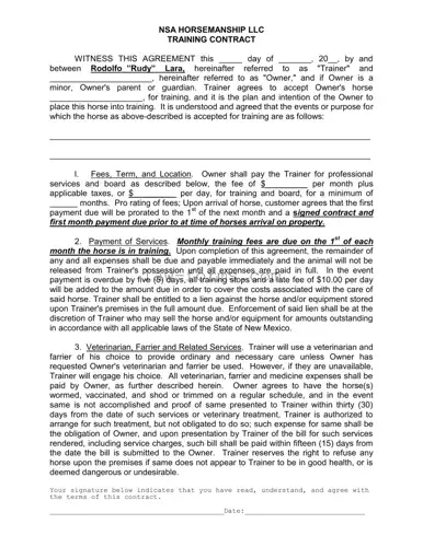 Horse Training Contract PDF Template