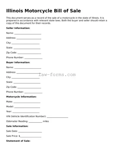 Valid Motorcycle Bill of Sale Form for Illinois State