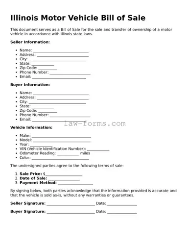 Valid Motor Vehicle Bill of Sale Form for Illinois State