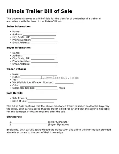 Valid Trailer Bill of Sale Form for Illinois State
