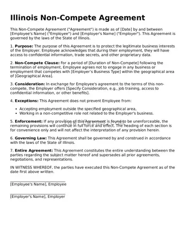 Valid Non-compete Agreement Form for Illinois State