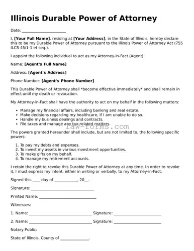 Valid Durable Power of Attorney Form for Illinois State