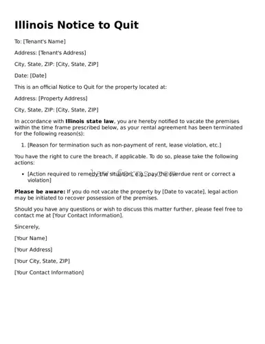 Valid Notice to Quit Form for Illinois State
