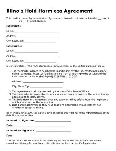 Valid Hold Harmless Agreement Form for Illinois State