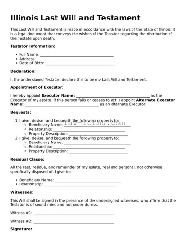 Valid Last Will and Testament Form for Illinois State