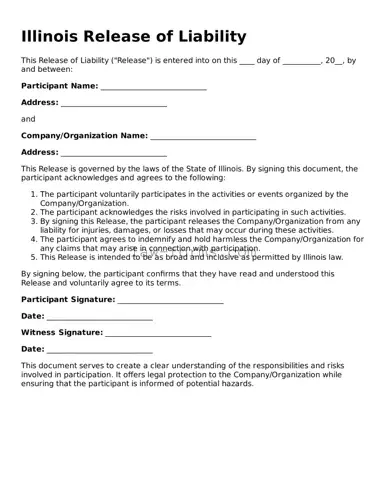 Valid Release of Liability Form for Illinois State