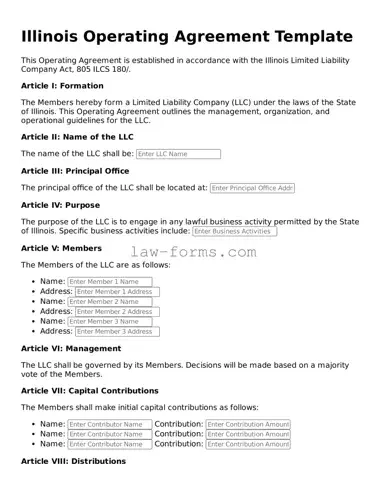 Valid Operating Agreement Form for Illinois State