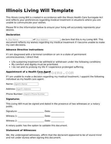 Valid Living Will Form for Illinois State
