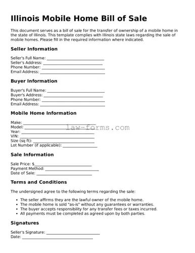 Valid Mobile Home Bill of Sale Form for Illinois State