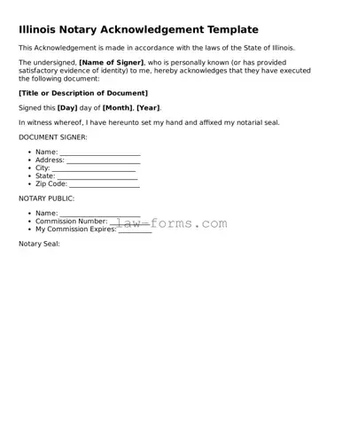 Valid Notary Acknowledgement Form for Illinois State