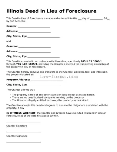 Valid Deed in Lieu of Foreclosure Form for Illinois State