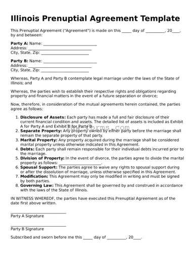 Valid Prenuptial Agreement Form for Illinois State